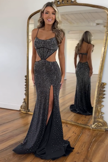 Red Mermaid Spaghetti Straps Cutout Prom Dress With Beading