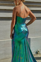 Load image into Gallery viewer, Chameleon Dark Green Corset Long Prom Dress with Slit