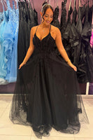 Load image into Gallery viewer, Sparkly Black A Line Corset Long Prom Dress