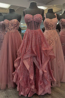 Load image into Gallery viewer, Sparkly Grey Blue Beaded Corset Long Prom Dress