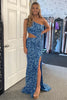 Load image into Gallery viewer, Sparkly Sky Blue Sequined Cutout Long Prom Dress