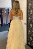 Load image into Gallery viewer, Sparkly Beige Corset Tiered Long Prom Dress with Slit