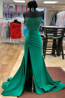 Load image into Gallery viewer, Sparkly Emerald Green Strapless Long Prom Dress with Beading