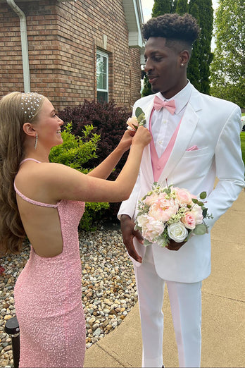 Pink Mermaid V-Neck Halter Long Prom Dress with Slit