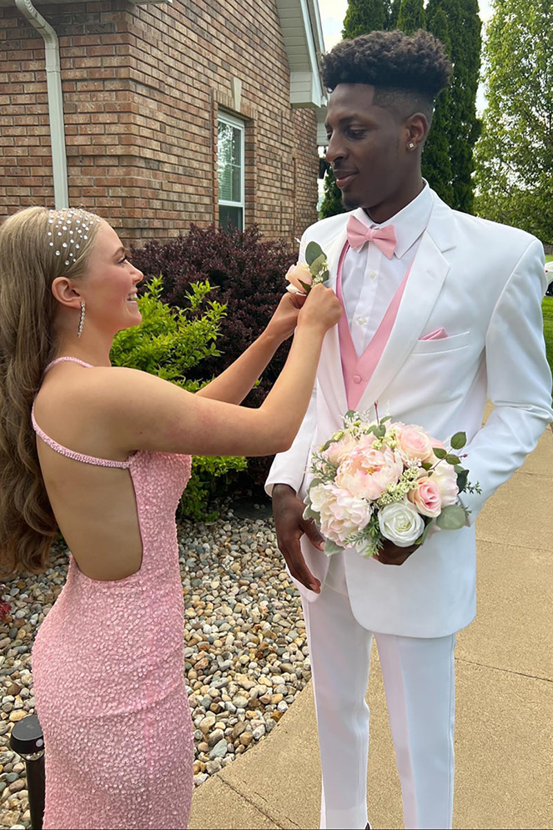 Load image into Gallery viewer, Pink Mermaid V-Neck Halter Long Prom Dress with Slit