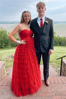 Load image into Gallery viewer, Fuchsia Sweetheart A Line Tiered Long Tulle Prom Dress