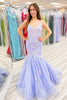 Load image into Gallery viewer, Floral Lilac Mermaid Spaghetti Straps Long Prom Dress