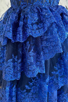 Load image into Gallery viewer, Sparkly Fuchsia Halter Tiered Long Corset Prom Dress with Slit