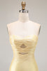 Load image into Gallery viewer, Sparkly Yellow Satin Mermaid Beaded Long Prom Dress with Keyhole
