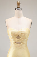 Load image into Gallery viewer, Sparkly Yellow Satin Mermaid Beaded Long Prom Dress with Keyhole
