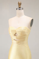 Load image into Gallery viewer, Sparkly Yellow Satin Mermaid Beaded Long Prom Dress with Keyhole