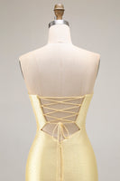 Load image into Gallery viewer, Sparkly Yellow Satin Mermaid Beaded Long Prom Dress with Keyhole