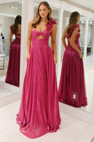 Load image into Gallery viewer, Fuchsia Metallic One Shoulder Long Prom Dress with Slit