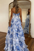 Load image into Gallery viewer, White Blue Flower Corset A Line Tiered Long Prom Dress