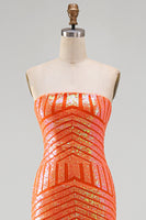 Load image into Gallery viewer, Sparkly Orange Mermaid Strapless Sequins Long Prom Dress with Slit