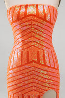 Load image into Gallery viewer, Sparkly Orange Mermaid Strapless Sequins Long Prom Dress with Slit
