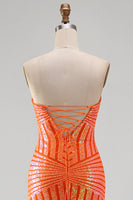 Load image into Gallery viewer, Sparkly Orange Mermaid Strapless Sequins Long Prom Dress with Slit