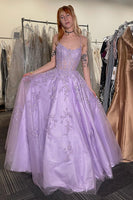 Load image into Gallery viewer, Sparkly Lilac Corset Spaghetti Straps A Line Long Tulle Prom Dress