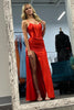 Load image into Gallery viewer, Red Corset Spaghetti Straps Satin Long Prom Dress with Slit