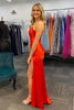 Load image into Gallery viewer, Red Corset Spaghetti Straps Satin Long Prom Dress with Slit