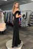 Load image into Gallery viewer, Sparkly Black Off the Shoulder Feathers Long Corset Prom Dress with Slit
