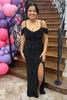 Load image into Gallery viewer, Sparkly Black Cold Shoulder Sequin Long Corset Prom Dress with Slit