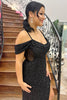 Load image into Gallery viewer, Sparkly Black Cold Shoulder Sequin Long Corset Prom Dress with Slit