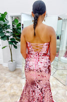 Load image into Gallery viewer, Sparkly Rose Gold Sequin Strapless Long Prom Dress