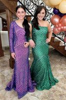 Load image into Gallery viewer, Sparkly Dark Green One Shoulder Sequin Long Prom Dress