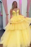 Load image into Gallery viewer, Princess Blue Corset A Line Tiered Long Prom Dress