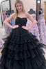 Load image into Gallery viewer, Black A Line Tiered Strapless Long Prom Dress