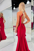 Load image into Gallery viewer, Red Mermaid One Shoulder Satin Long Prom Dress