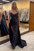 Load image into Gallery viewer, Black Strapless Ruched Long Satin Prom Dress with Slit