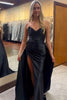 Load image into Gallery viewer, Black Strapless Ruched Long Satin Prom Dress with Slit