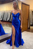 Load image into Gallery viewer, Black Strapless Ruched Long Satin Prom Dress with Slit