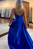 Load image into Gallery viewer, Black Strapless Ruched Long Satin Prom Dress with Slit