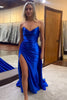 Load image into Gallery viewer, Black Strapless Ruched Long Satin Prom Dress with Slit