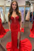 Load image into Gallery viewer, Sparkly Red Beaded Satin Long Corset Prom Dress with Slit