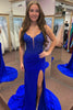 Load image into Gallery viewer, Sparkly Red Beaded Satin Long Corset Prom Dress with Slit