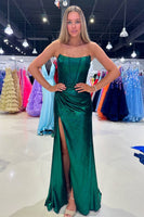 Load image into Gallery viewer, Sparkly Dark Green Mermaid Long Corset Prom Dress with Slit