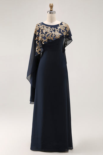 Sparkly Navy Chiffon Mother of the Bride Dress with Beading