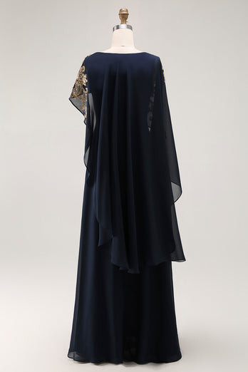 Sparkly Navy Chiffon Mother of the Bride Dress with Beading