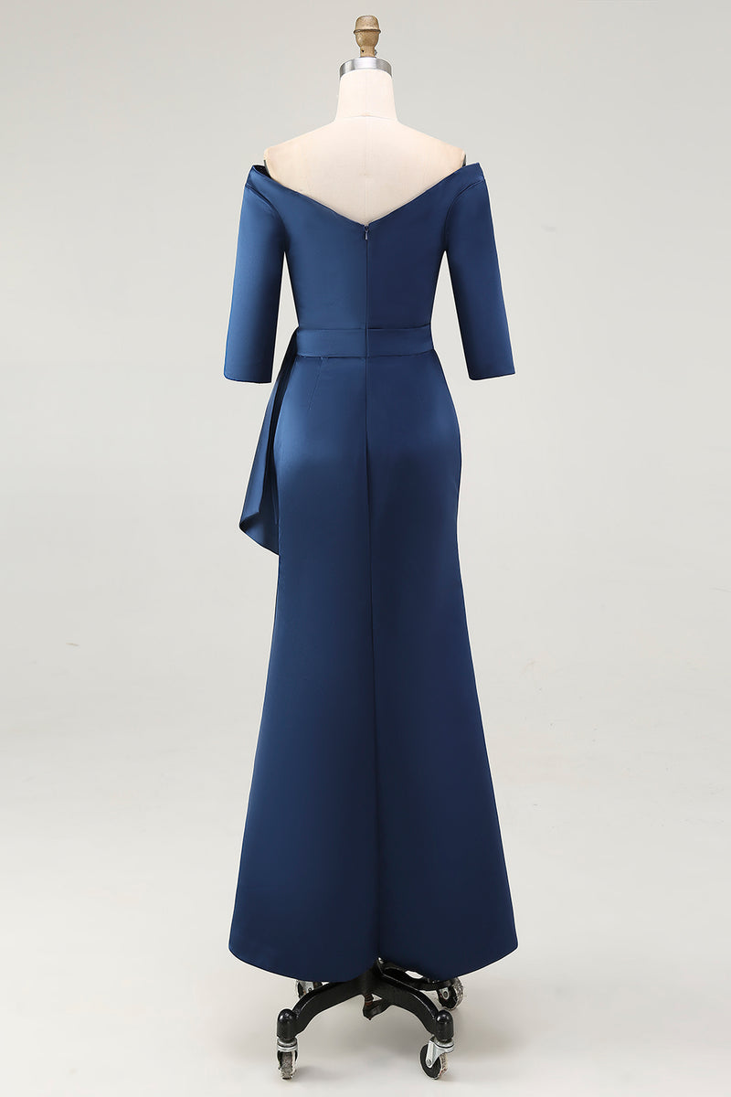 Load image into Gallery viewer, Elegant Navy Off the Shoulder Long Mother of the Bride Dress with Sleeves