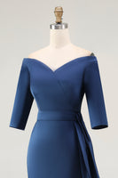 Load image into Gallery viewer, Elegant Navy Off the Shoulder Long Mother of the Bride Dress with Sleeves