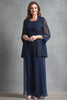 Load image into Gallery viewer, Queendancer Women Wedding Guest Dress Sparkly Navy Jumpsuit with Jacket Chiffon Floor Length Mother of the Bride Dress with Appliques Lace