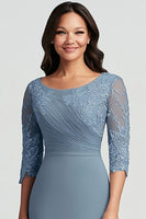 Load image into Gallery viewer, Dusty Blue Floral Ruched Asymmetrical Mother of the Bride Dress