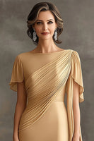 Load image into Gallery viewer, Golden Ruched Sheath Chiffon Mother of the Bride Dress