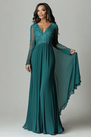 Load image into Gallery viewer, Floral Dark Green V-Neck Pleated Mother of the Bride Dress