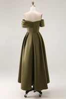 Load image into Gallery viewer, Olive Satin Off the Shoulder Asymmetrical Mother of the Bride Dress