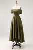 Load image into Gallery viewer, Olive Satin Off the Shoulder Asymmetrical Mother of the Bride Dress